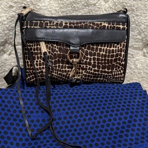 Rebecca Minkoff Black and Brown Calf Hair Giraffe Print Crossbody clutch